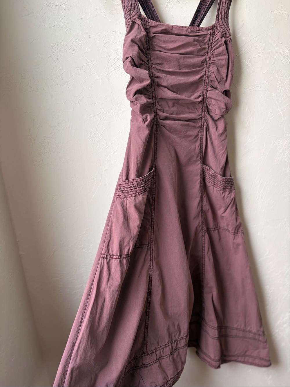 Anthropologie Pilcro Ruched Midi Dress Cross Back Mauve Purple XS - Picture 5 of 11